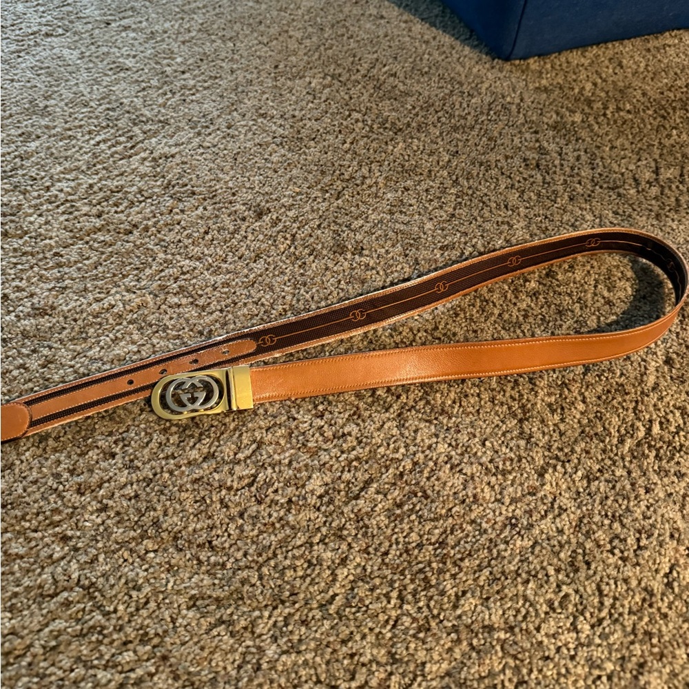 Antique vintage GUCCI Leather Belt with Gold Buckle - As Is
